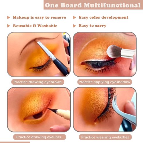 Penugo Silicone Mannequin Face for Makeup Practice Board with Makeup Brushes, Rhinestones Sticker (Wheat Colored)