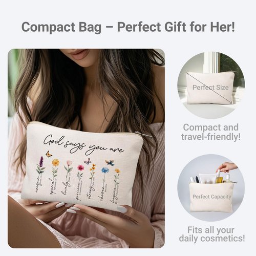 God Says You Are Makeup Bags, Christian Gift for Girls, Faithful Christian Accessory Pouch for Teens Daughter Sister Bestie, Believe Gift for Her, Religious Makeup Bag, Inspirational Cosmetic Bag (You Are)