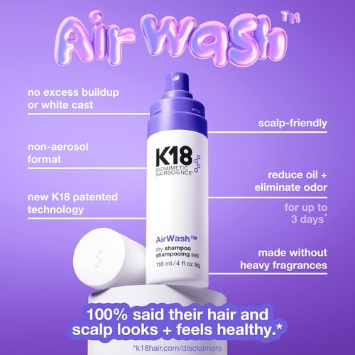 K18 AirWash™ Dry Shampoo - Non-Aerosol Formula for Balanced Scalp & Oil Control