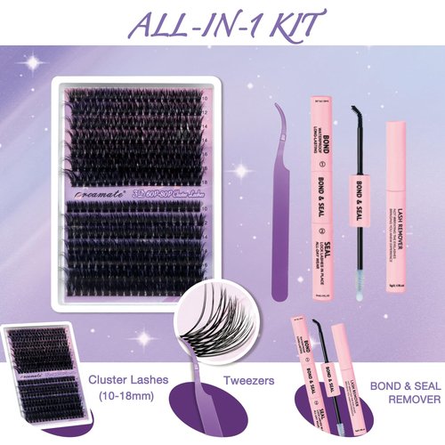 proamate Cluster Lashes Individual Cluster Eyelashes D Curl Mix 10-18mm (60D+80D) Eyelashes Cluster Volume & Dramatic Russian Individual Eye Lashes for Beginners (60D+80D Lash kit with Remover)