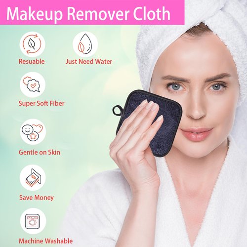 Skiennix Makeup Remover Cloths - Reusable Microfiber Cleansing Pads for Face & Eyes | 5x5 Inch, 6 Pack (Black)