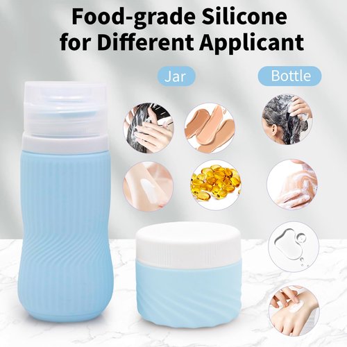 Silicone Travel Bottles 2 3 oz 90 60 40 ml Travel Jars Containers for Toiletries 5 Pack Lotion Liquid Creams Leak Proof TSA Approved Traveling Set Shampoo Body Wash Gel Makeup Skincare Men Women Wave