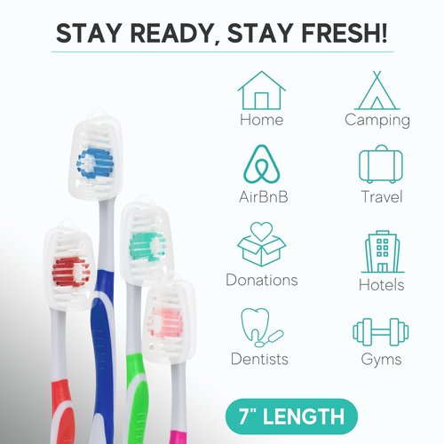 120 Pack Bulk Toothbrushes w/Cover Caps, Individually Wrapped Disposable Travel Toothbrush, Value Size, Long Lasting 3+ Months, Med-Soft Manual Teeth Brush Bristles, 4 Colors (Red Green Blue Pink)