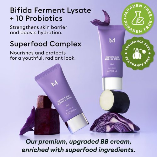 MISSHA M Perfect Cover Serum BB Cream - Light Fair No. 13 | Tinted Moisturizer & Skin Care Foundation, 1.18 Fl Oz