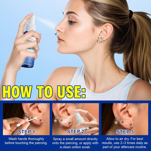 Piercing Aftercare Spray, Saline Spray for Piercings Cleaner for Ear, Belly & Nose - Gently Cleanses - Soothing & Gentle-2 Fl Oz