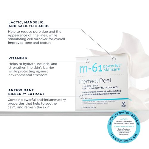 M-61 Perfect Peel - Gentle Exfoliating Facial Peel Pads with Lactic, Mandelic & Salicylic Acid | Ideal for Sensitive Skin & Daily Use | Dermatologist Tested, Made in USA