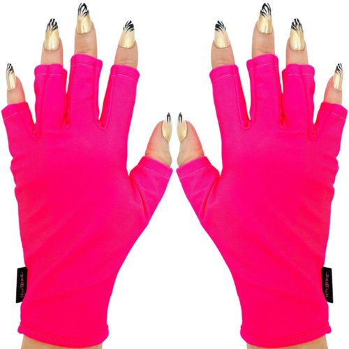 ManiGlovz -The Original Dermatologist Recommended UPF 50+ UV Protective Manicure and Sunblock Fingerless Gloves, Sun Protection, Driving and Gel Manicure Gloves in Neon Pink