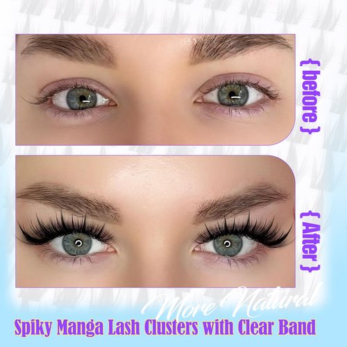 Anime Lash Clusters with Spikes Manga Eyelash Clusters Invisible Band Spiky Clusters Eyelash Extensions Natural Cluster Lashes Wispy 10-16mm DIY Lash Extension Clear Band Doll Individual Lashes 120Pcs