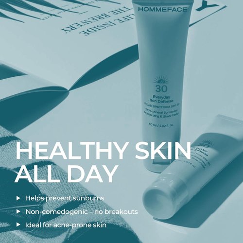 HOMMEFACE Everyday Sun Defense SPF 30 - Mineral Facial Moisturizer & Sunscreen, Reef-Safe, 2.02 Fl. Oz.