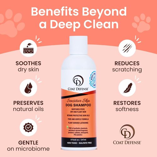 Coat Defense Sensitive Skin Dog Shampoo - Hypoallergenic Formula for Allergies & Itching | 8 oz Concentrate