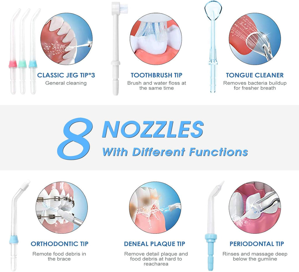 TUREWELL Water Flosser - 600ML Electric Oral Irrigator with 10 Pressure Settings & 8 Tips | Family Use (White)