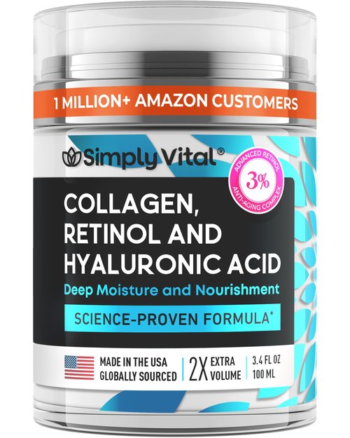 Anti-Aging Face Moisturizer with Retinol, Collagen & Hyaluronic Acid - Made in USA - Moisturizer Face Cream for Women & Men - Firming & Hydrating Neck Cream - Day & Night Skin Care - 3.38 fl oz