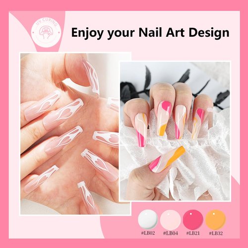 JODSONE Gel Polish Nail Art Gel Liner Set 32 Colors Orange Grey Pink Green Blue White Black Need U V Lamp Cured with Thin Brush,Nail Art Gifts for Women
