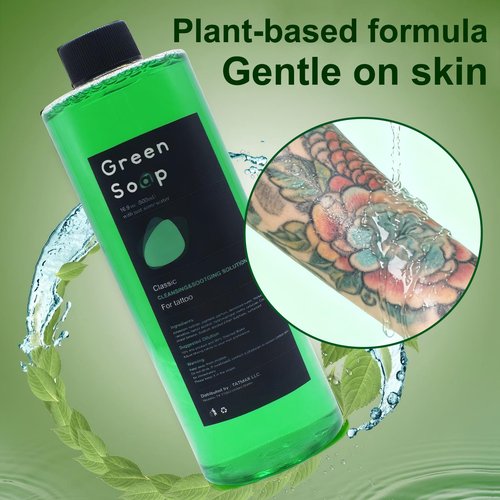 16.9oz Green Soap Tattoo Kit, Urknall Ultra Concentrated 16.9oz Green Soap with 8oz Squeeze Bottle for Tattooing & Piercing Care, Gentle Vegan Formula for Professional Tattoo Supplies