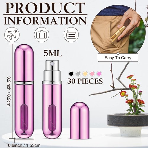 Remerry 30 Pcs 5ml Refillable Perfume Atomizer Mini Refillable Spray Bottle with 10 Refill Dispenser Pump Transfer Tool Portable Small Plastic Scent Pump Bottle for Travel Outgoing(Multi Colors)