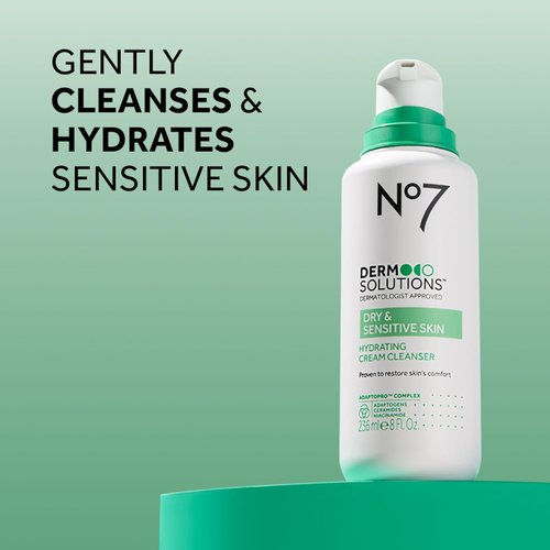No7 Derm Solutions Hydrating Facial Cleanser - Gentle Cream Wash with Ceramides & Niacinamide for Dry Skin | 16 Fl Oz