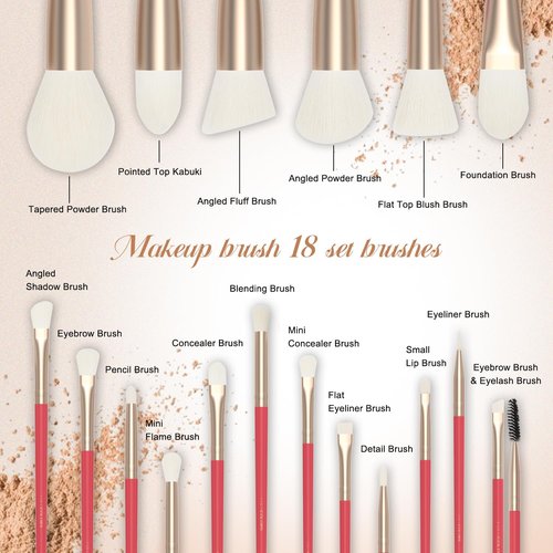 LULUCOLORS 18-Piece Makeup Brush Set with Holder Case – Complete Makeup Brush Collection for Flawless Makeup Application in Red -Soft Bristles (Red)