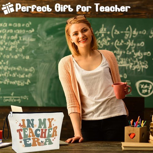 Creakraft Teacher's Day Teacher Appreciation Gifts Makeup Bag IN MY TEACHER ERA Thank You Teacher Present Inspiration Travel Cosmetic Zipper Bag Birthday Gifts Thanksgiving Gifts New-teacher Gift