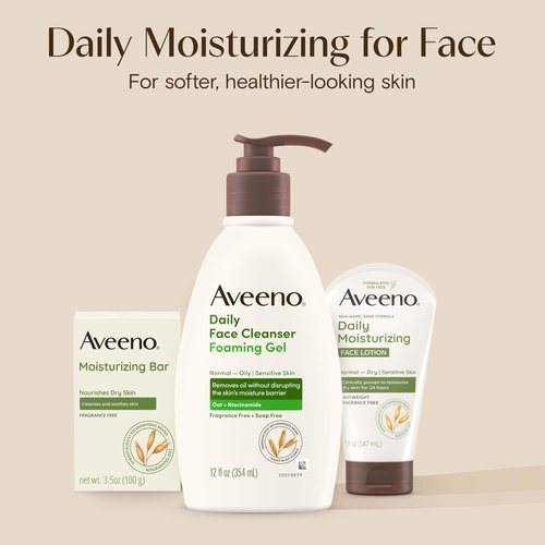 Aveeno Daily Foaming Gel Facial Cleanser, Fragrance Free, 12 fl. oz