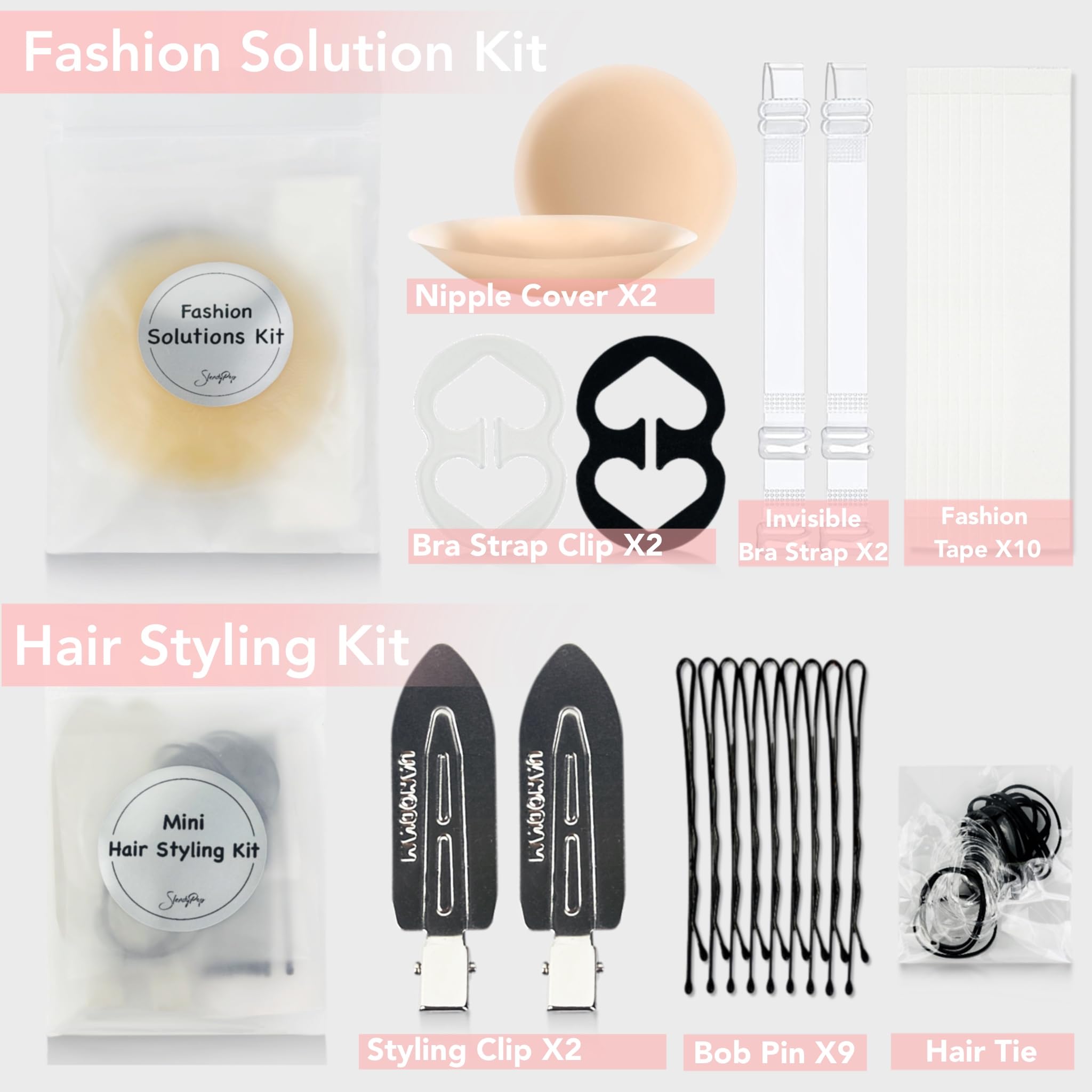 Women's Emergency Kit For Styling,Wedding Day Essentials Kit,Purse kit for Travel, Car, 27 Piece Include Nipple Cover, Fahsion Tape, Manicure Kit