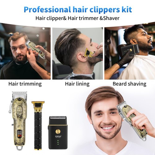 HIENA PRO Barber Clipper Set & Trimmer Kit for Men, Professional Electric Foil Shaver and Beard Trimmers, Men's Facial Grooming Tool, USB Charging, Perfect Gifts for Men
