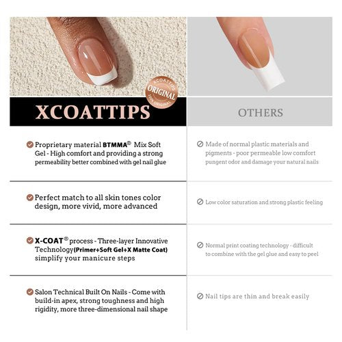 BTArtboxnails XCOATTIPS French Tip Nails, 160pcs Short Square Brown French Tip Press on Nails, French Tip Gel Nails for DIY Nail Art