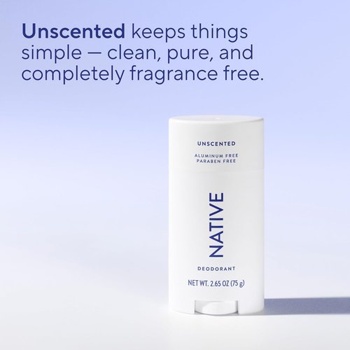 Native Deodorant - Aluminum-Free, Naturally Derived Ingredients - 72-Hour Odor Control, Unscented 2.65oz