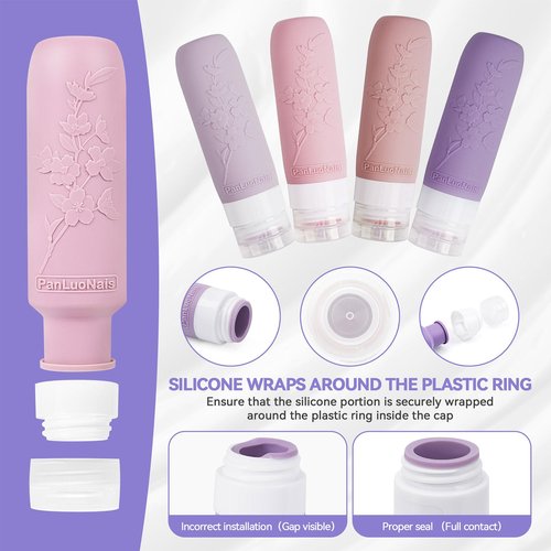 PanLuoNais Silicone Travel Bottles for Toiletries, TSA Approved Leak-Proof Toiletry Containers for Airplane & Vacation