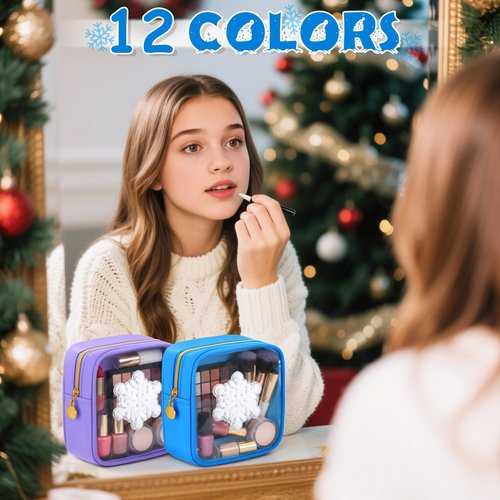 Abbylike 12 PS Christmas Preppy Patch Makeup Bags Bulk Small Nylon Holiday Makeup Bag Skincare Pouch Xmas Zipper Cosmetic Pouch Preppy Thing for Travel Christmas Women Gift(Snowflake,Colorful)