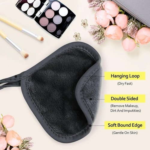 HOMEXCEL Makeup Remover Cloths - Reusable & Washable Ultra Soft Pads | 12 Count, 5x5 In, Black