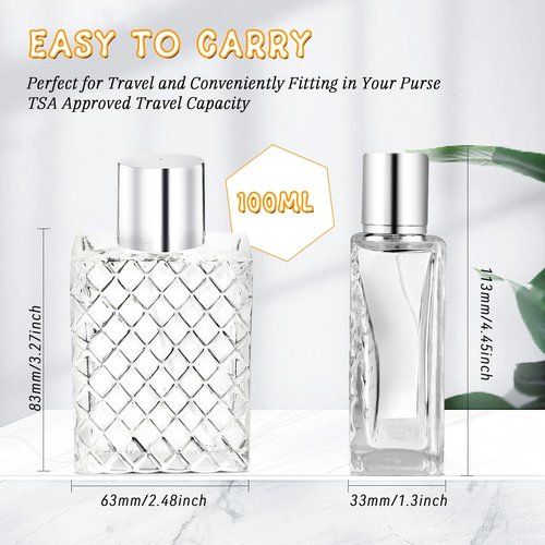 DMuuuDM Refillable Spray Perfume Bottles,6 Pack 100ml Glass Fine Mist Spray Bottle,Empty Travel Square Clear Glass Replacement Container Dispensers for Essential Oil,Cologne-Funnels,Pipette Included