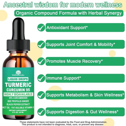 **Turmeric Curcumin Supplement - Enhanced Absorption Liquid Complex 1000mg with 95% Curcuminoids & Black Pepper | Joint & Immune Support**