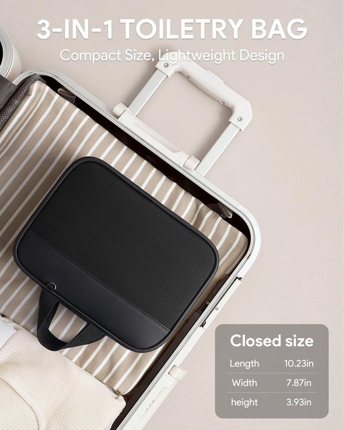 Lotour Travel Toiletry Bag for Women with Travel Size Silicone Containers Set, Hanging Toiletry Bag for toiletries, Cosmetic Bag Travel Organizer (Black)