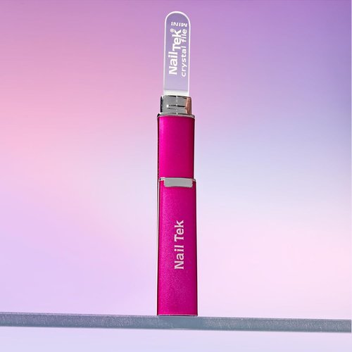 Nail Tek Crystal File - Durable Glass Nail File with Case, Gentle for Natural Nails, Mini 3” Fuchsia