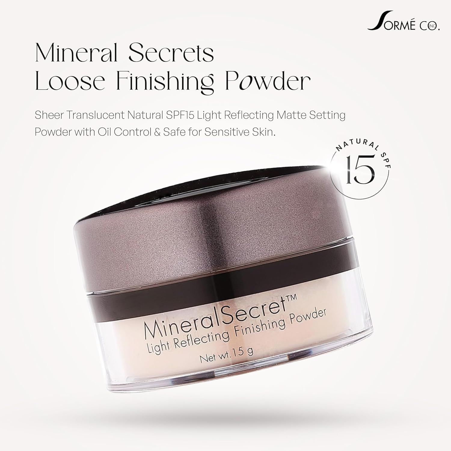 Sorme Treatment Cosmetics Mineral Secret Powder - Hypoallergenic Matte Setting Powder with SPF15 | Oil-Control Formula