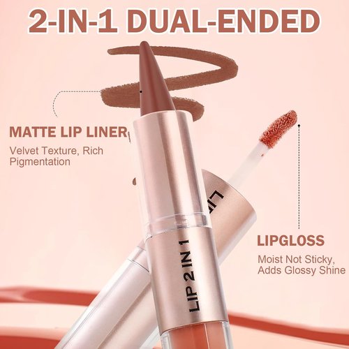 Skiennix Lip Liner & Gloss Lipstick Combo - 2-in-1 Dual-Ended Soft Pink Velvet Matte & Buildable Light Pink Gloss Set for Women, Long-Lasting Shine & Plumping Finish