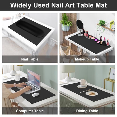 Diesisa Nail Art Table Mat,Foldable Nail Arm Rest Pad for Nails,Soft Microfiber PU Leather Nail Mat for Table,Waterproof Manicure Pad,Nail Table Pad for Nail Technician Salon Home-Black