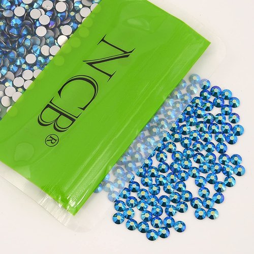NCB Nancybeads 1500pcs Flatback Round Glass Nail Art Rhinestones Crystal for DIY Making Accessories Shoes, Clothes, Face Art, Bags, Manicure (Blue Zircon AB, SS20 1500pcs)
