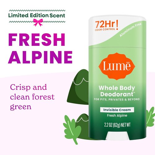 Lume Whole Body Deodorant - Invisible Cream Stick for 72-Hour Odor Control - Aluminum & Baking Soda Free - 2.2 Ounce (Pack of 2) | Fresh Alpine