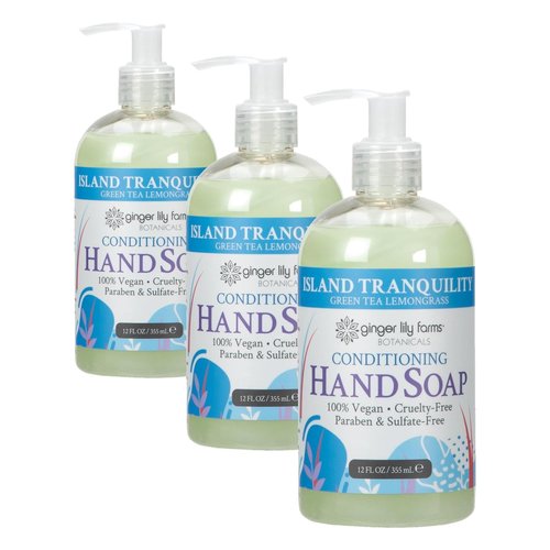 Ginger Lily Farms Botanicals Conditioning Liquid Hand Soap, Island Tranquility, 100% Vegan & Cruelty-Free, Green Tea Lemongrass Scent, 12 Fl Oz (Pack of 3)