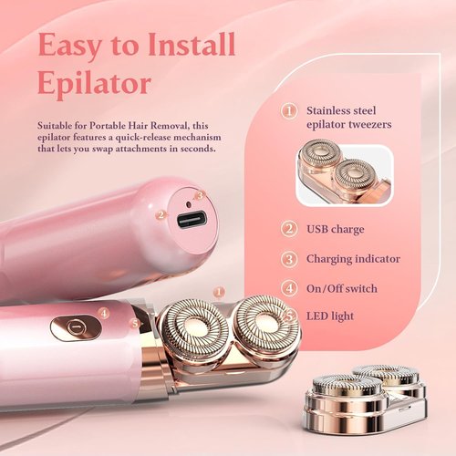 Epilator,2 in 1Epilator for Women Rechargeable,Womens Electric Shaver with LED Light,Hair Removal for Women Legs/Face/Bikini/Arms,Smooth Epilator Trimmer Travel Kit Set,Hair Removal Area Upgrade