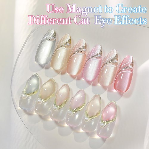 Double Rhythm Cat Eye Gel Nail Polish Set - 6 Shimmer Glitter Colors | 0.5 Oz Holographic Magnetic Kit