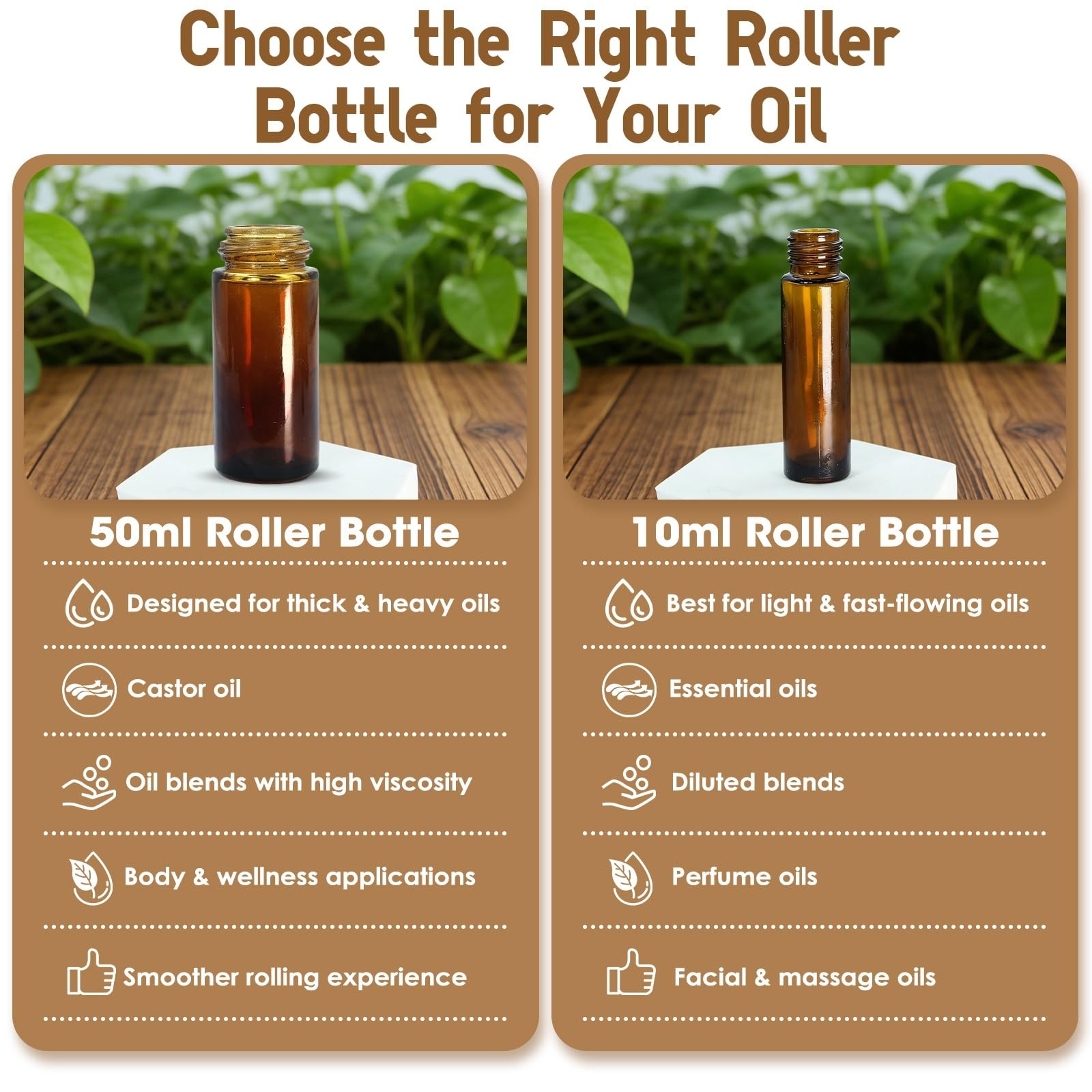 Warmify Obsidian Roller Bottles for Essential Oils, 50ml Refillable Amber Glass Roll On Bottles with Natural Crystal Roller Balls, Leak-Proof Travel Perfume Bottle with Gold Caps