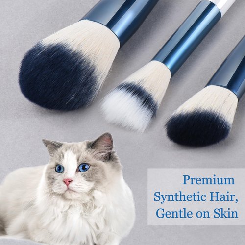 SHELWIN Makeup Brushes Set With Case 10Pcs White Makeup Brush Kit Foundation Eyeshadow Powder Blending Kabuki Eyebrow Eyelash Brushes Cosmetic Brush Travel Kit Gift (White+Blue)