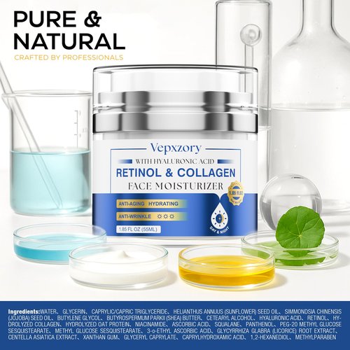 Vepxzory Face Moisturizer Retinol Cream For Face, Collagen Anti Aging Face Cream, Day-Night Neck Cream With Hyaluronic Acid, Wrinkle Cream For Women & Men Reduces Wrinkles, Dryness, 1.85 Fl. Oz