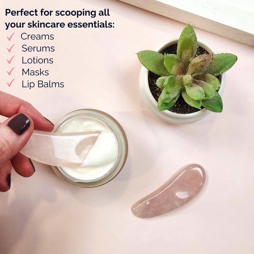 Noche Y Dia Rose Quartz Spoon 2-in-1 Beauty Tool: Spatula & Gua Sha for Face - Massager and Skincare Applicator for Creams, Serums, and Masks - 2 Pack
