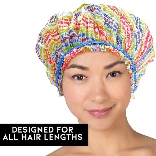 Betty Dain Reusable Vinyl Shower Cap & Bath Cap (4 Pack), Frosted PEVA Elastic Stretch Hem. Waterproof Stretchy Hair Cap for all Hair Lengths - Hipster Collection