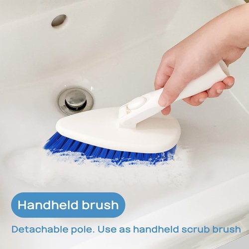 Qaestfy Shower Scrubber Cleaning Brush Combo Bath Tub Tile Cleaner Scrubber Brush with 51'' Adjustable Long Handle Scrub Brush for Bathroom Shower Bathtub Wall Mop Cleaning Scrubbing