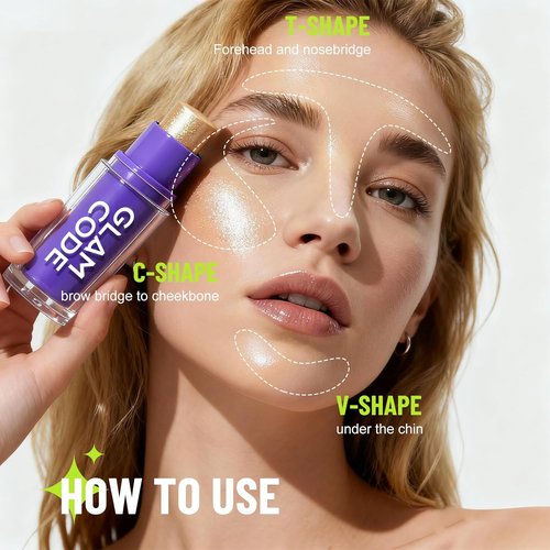 Glam Code Highlighter Stick - Creamy, Long-Lasting Shimmer Glow Makeup | 2 Pack, Starlight White & Gold Coast, 0.23 oz Each