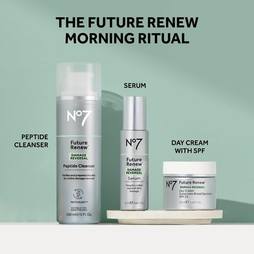 No7 Future Renew Damage Reversal Peptide Gentle Face Cleanser - Anti-Aging Face Wash to Help Visibly Remove Impurities for Smoother, Nourished Skin - Fragrance-Free Formula (5 Fl Oz)